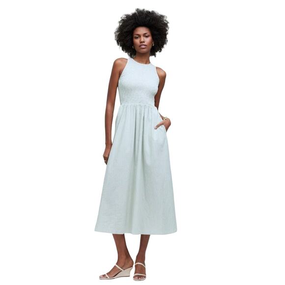 Madewell Dresses & Skirts - MADEWELL Women Smocked Midi Dress Sz M NWT Green/White Plaid Summer Flowy